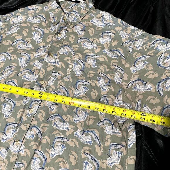 Columbia Buttin-Down Shirt Men's L Yellow Fish Print Short Sleeve Summer Casual - Picture 6 of 6